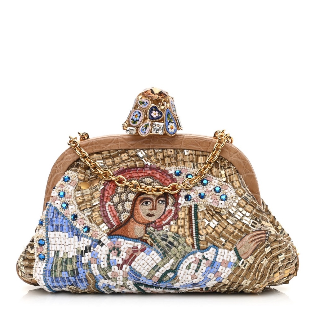 DOLCE & GABBANA Beaded Angel Kiss Lock Chain Crossbody Bag